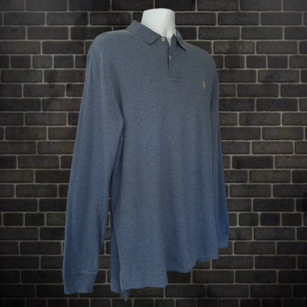 Polo Ralph Lauren Long Sleeve Polo Shirt Men’s Size- Large Blue Cotton Gold Pony